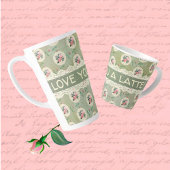 ヴィンテージパーソナライズされたバラドイリーフェードグリーンダマスク コーヒーマグカップ