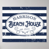 ヴィンテージパーソナライズされたビーチハウスプリント ポスター (正面)