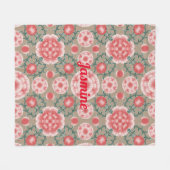 ヴィンテージパーソナライズされたピンクの花柄 フリースブランケット (正面(横))