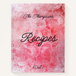 ヴィンテージパーソナライズされたピンクフローラのファミリ名 ノートブック