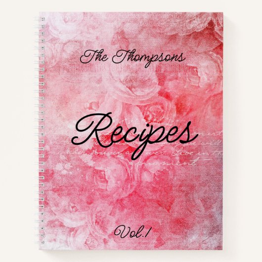 ヴィンテージパーソナライズされたピンクフローラのファミリ名 ノートブック (正面)