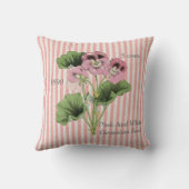 ヴィンテージパーソナライズされたピンクホワイトゼラニウムフラワー クッション (裏面)