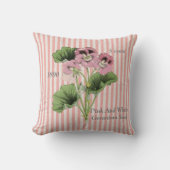 ヴィンテージパーソナライズされたピンクホワイトゼラニウムフラワー クッション (正面)