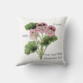 ヴィンテージパーソナライズされたピンクホワイトゼラニウムフラワー クッション (裏面)