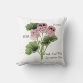 ヴィンテージパーソナライズされたピンクホワイトゼラニウムフラワー クッション (正面)