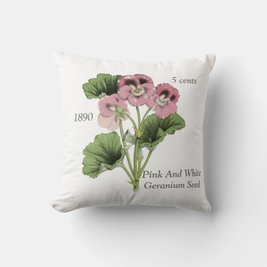 ヴィンテージパーソナライズされたピンクホワイトゼラニウムフラワー クッション (正面)