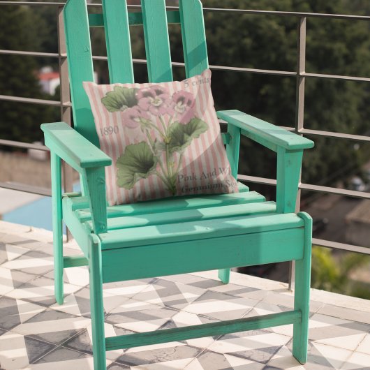 ヴィンテージパーソナライズされたピンクホワイトゼラニウムフラワー クッション