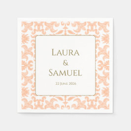 ヴィンテージパーソナライズされたピーチ結婚のナプキンス スタンダードカクテルナプキン