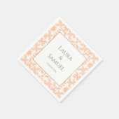 ヴィンテージパーソナライズされたピーチ結婚のナプキンス スタンダードカクテルナプキン (角)