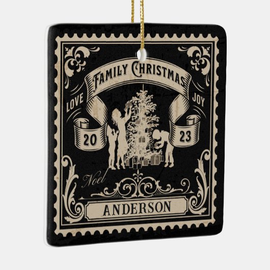 ヴィンテージパーソナライズされたファミリークリスマススタンプ セラミックオーナメント (右)
