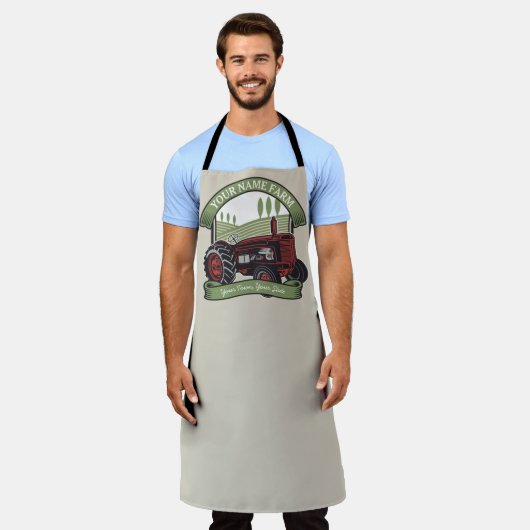 ヴィンテージパーソナライズされたファームトラクタカントリー農家 エプロン (着用した状態)