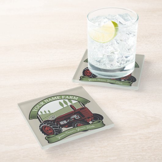 ヴィンテージパーソナライズされたファームトラクタカントリー農家 ガラスコースター (アングル)