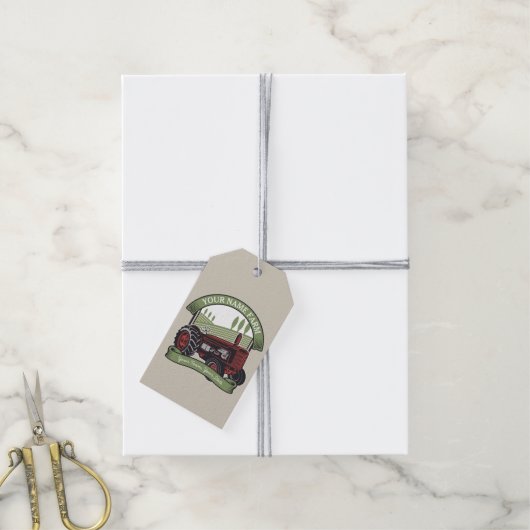 ヴィンテージパーソナライズされたファームトラクタカントリー農家 ギフトタグ (より糸付き)