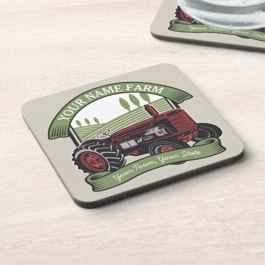ヴィンテージパーソナライズされたファームトラクタカントリー農家 コースター (左側)