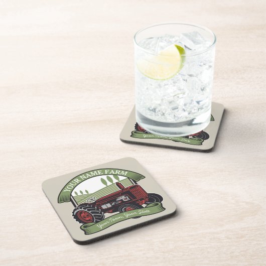 ヴィンテージパーソナライズされたファームトラクタカントリー農家 コースター (右側)