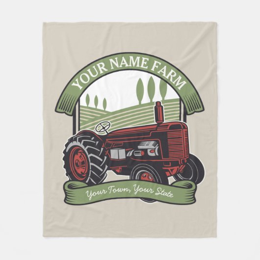 ヴィンテージパーソナライズされたファームトラクタカントリー農家  フリースブランケット (正面)