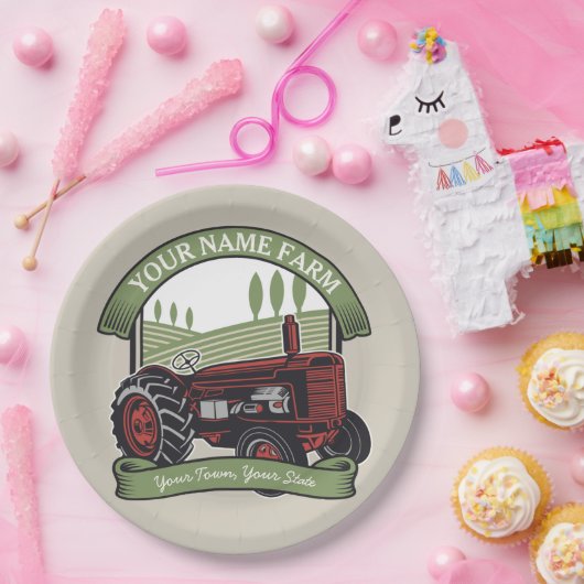 ヴィンテージパーソナライズされたファームトラクタカントリー農家 ペーパープレート (パーティー)