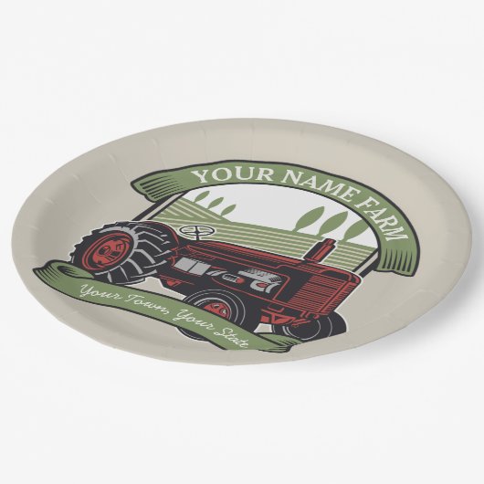 ヴィンテージパーソナライズされたファームトラクタカントリー農家 ペーパープレート (アングル)