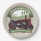ヴィンテージパーソナライズされたファームトラクタカントリー農家 ペーパープレート (正面)