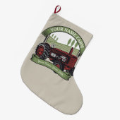 ヴィンテージパーソナライズされたファームトラクタカントリー農家  ラージクリスマスストッキング (正面 (吊り時))