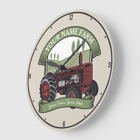 ヴィンテージパーソナライズされたファームトラクタカントリー農家 ラージ壁時計 (傾斜)