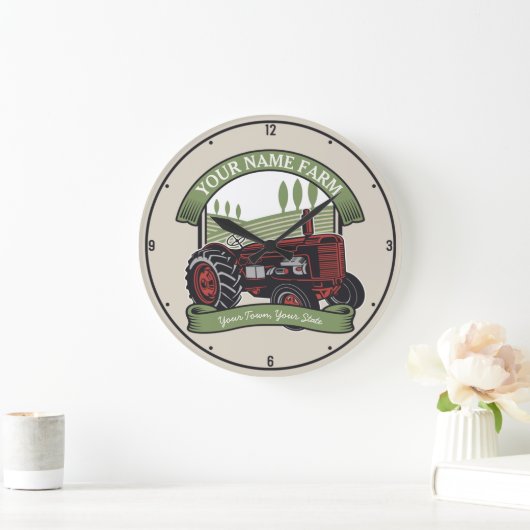 ヴィンテージパーソナライズされたファームトラクタカントリー農家 ラージ壁時計 (ホーム)