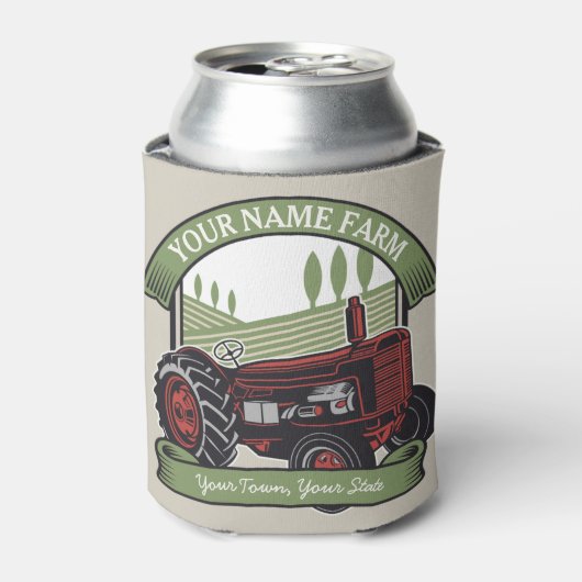 ヴィンテージパーソナライズされたファームトラクタカントリー農家 缶クーラー (缶正面)