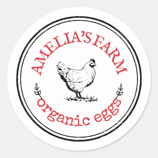 ヴィンテージパーソナライズされたファームハウスチキンエッグ ラウンドシール (正面)