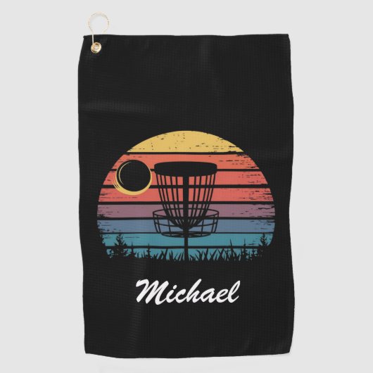 ヴィンテージパーソナライズされたフリスビー盤ゴルフバスケット ゴルフタオル (正面)