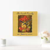 ヴィンテージパーソナライズされたフルーツと花の壁時計 スクエア壁時計 (ホーム)