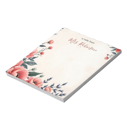 ヴィンテージパーソナライズされたフローラアクセント先生 ノートパッド (回転)