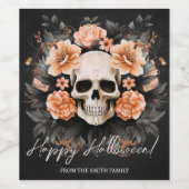 ヴィンテージパーソナライズされたフローラスカルハロウィーン ワインラベル (シングルラベル)