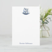 ヴィンテージパーソナライズされたフローラティーカップブルーウォーター色 サンキューカード (スタンド正面)