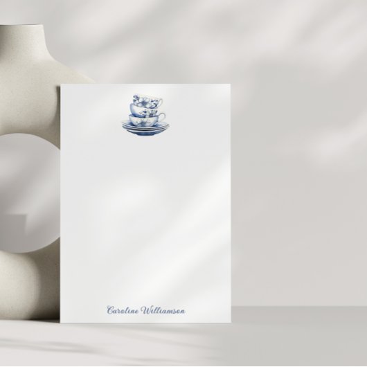 ヴィンテージパーソナライズされたフローラティーカップブルーウォーター色 サンキューカード