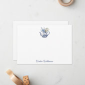 ヴィンテージパーソナライズされたフローラティーポットブルーウォーター色 ノートカード (正面/裏面インサイチュ)