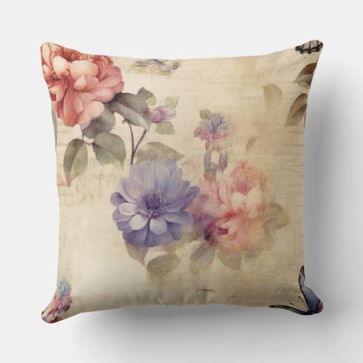 ヴィンテージパーソナライズされたフローラ水色ノルウェー語 クッション (裏面)