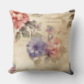 ヴィンテージパーソナライズされたフローラ水色ノルウェー語 クッション (正面)