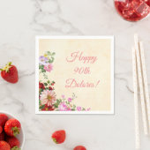 ヴィンテージパーソナライズされたフローラ90誕生日 スタンダードカクテルナプキン (インサイチュ)