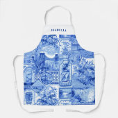 ヴィンテージパーソナライズされたブルーとホワイトのジャポネズリー エプロン (正面)