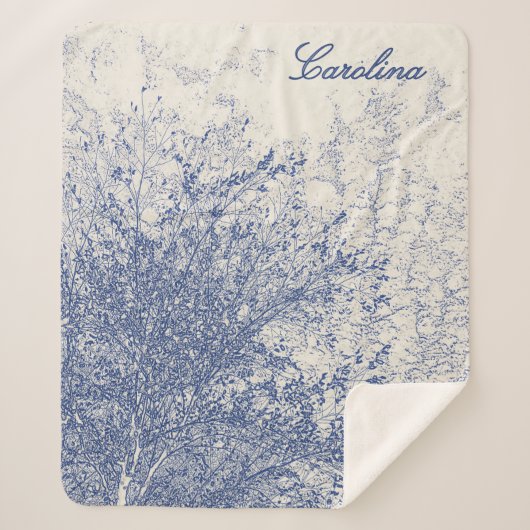 ヴィンテージパーソナライズされたブルーツリー シェルパブランケット (正面)