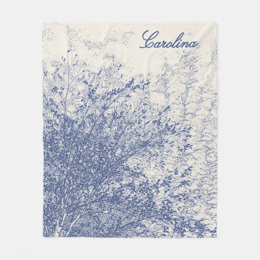 ヴィンテージパーソナライズされたブルーツリー フリースブランケット (正面)