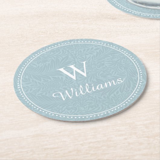 ヴィンテージパーソナライズされたブルーラークスパーフラワーパターン ラウンドペーパーコースター (アングル)