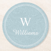 ヴィンテージパーソナライズされたブルーラークスパーフラワーパターン ラウンドペーパーコースター (正面)