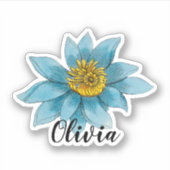 ヴィンテージパーソナライズされたブルーロータスフラワービニール シール (正面)