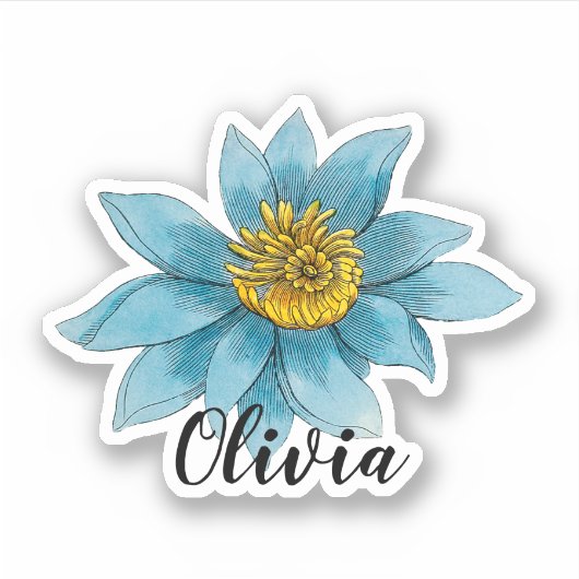 ヴィンテージパーソナライズされたブルーロータスフラワービニール シール (正面)