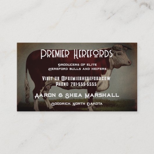 ヴィンテージパーソナライズされたヘレフォードカウ名刺 名刺 (正面)