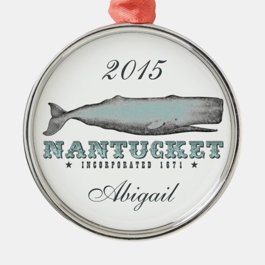 ヴィンテージパーソナライズされたホエールナンタケットマサチューセッツ メタルオーナメント (正面)