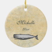 ヴィンテージパーソナライズされたホエールナンタケットMAクリスマス セラミックオーナメント (裏面)