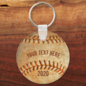 ヴィンテージパーソナライズされたホワイトベースボールレッドステッチ キーホルダー (正面)