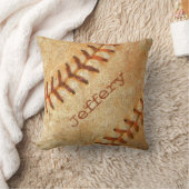 ヴィンテージパーソナライズされたホワイトベースボールレッドステッチ クッション (ブランケット)